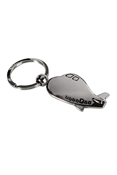 Havaci Market سلسلة مفاتيح معدنية فضية ثلاثية الأبعاد على شكل طائرة بتصميم خا...