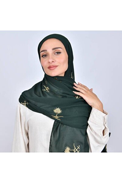 HAWRAA Green Scarf with Golden Swords and Palm Logo