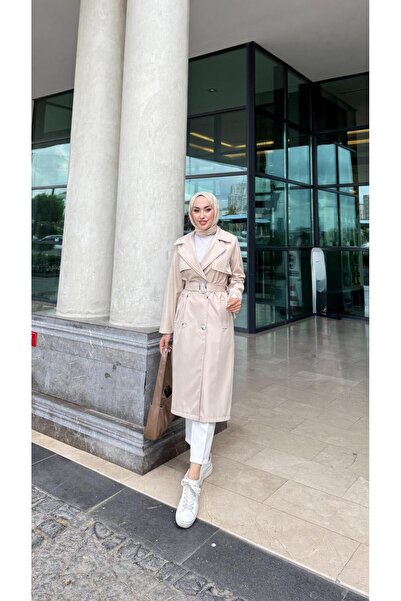 BRN IŞIK TESETTÜR Candy Düğmeli Kemerli Tesettür Trençkot