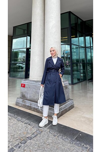 BRN IŞIK TESETTÜR Candy Düğmeli Kemerli Tesettür Trençkot