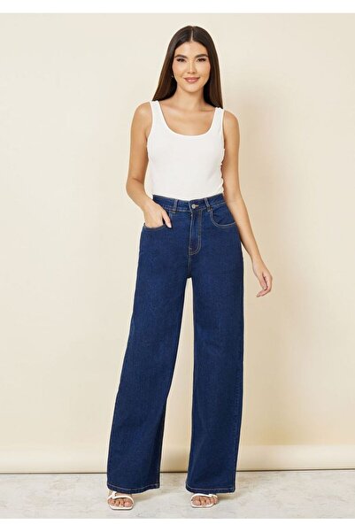 comfort jeans Ema 90's μπλε σκούρο lycra, σούπερ ψηλόμεσο ελαστικό φαρδύ τζιν...