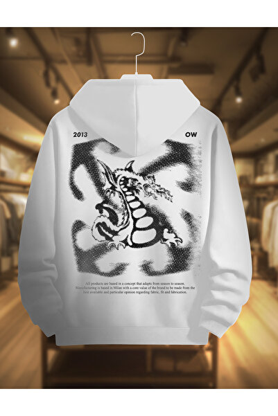 CC STORE Hanorac gros de iarnă |   Imprimat cu dragon alb-negru