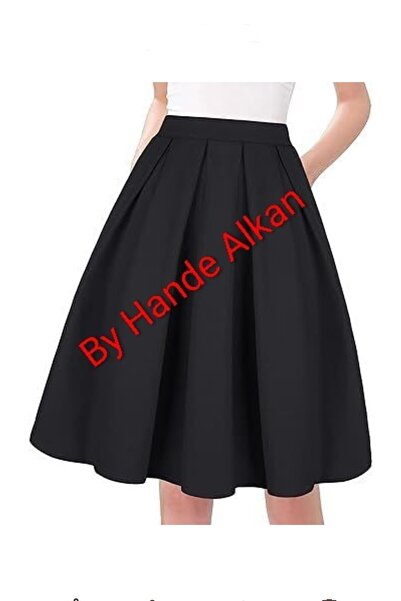 By Hande Alkan تنورة قصيرة مطوية باللون الأسود للنساء من دوبونت