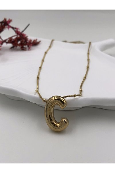 fmaccesories Steel (C) Letter Balloon Necklace Antiallergic Letter Necklace C Letter Balloon Bubble Steel 45 cm Fmaccesories