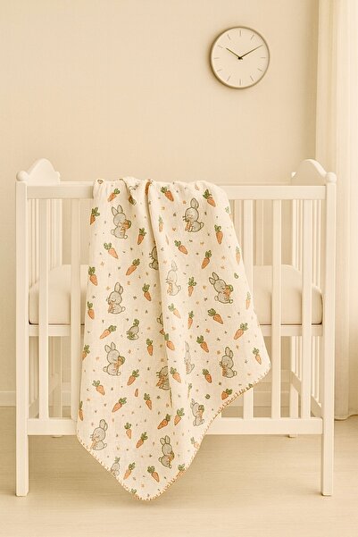 KapsülBebek بطانية أطفال من الموسلين بطبقة واحدة من القطن 100% مقاس 80×90 سم