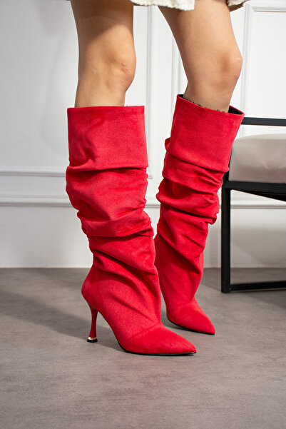 irmona Venice Red Calf Suede Extra Wide Toe Box Thin Heel Boots