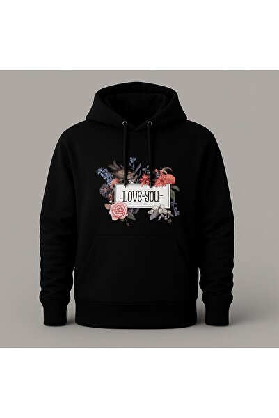 MELOOX Φούτερ με κουκούλα με στάμπα Love You με λουλούδια – Unisex Casual Fas...