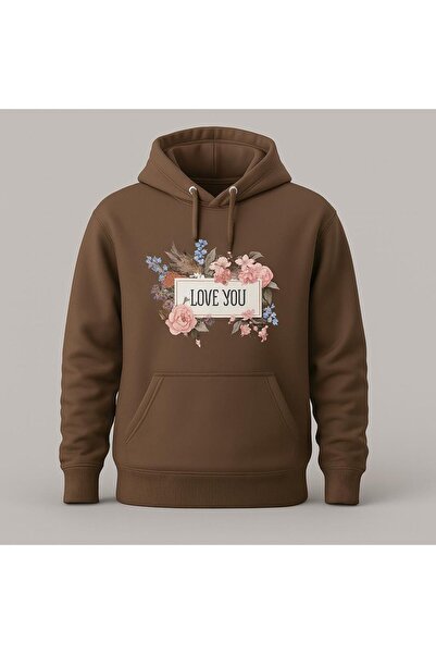 MELOOX Floral Pattern Love You Printed Hooded Sweatshirt – Unisex Casual Fashion