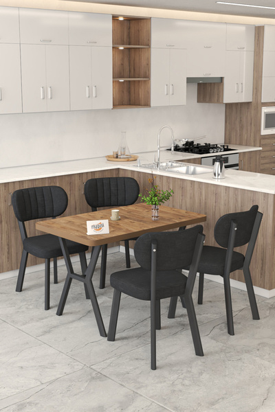 Mygusi Gnr 70x110cm Sabit Atlantik Mutfak Masası Takımı, Yemek Masası, 4 Mode...