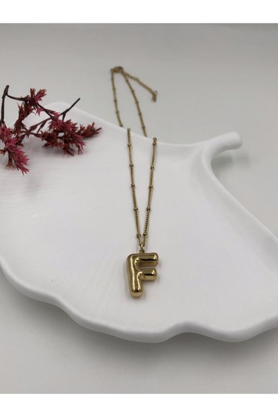 fmaccesories Steel (F) Letter Balloon Necklace Antiallergic Letter Necklace F Letter Balloon Bubble Steel 45 cm Fmaccesories