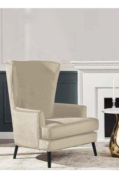 House One كرسي ملكي مخملي مع مسند ظهر وذراعين - بيج فاتح
