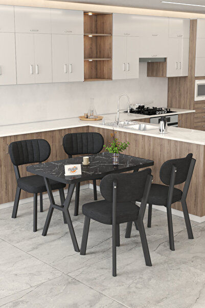 Mygusi Gnr 70x110cm Sabit Siyah Mutfak Masası Takımı, Yemek Masası, 4 Modern ...