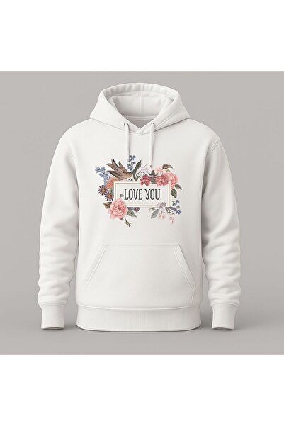 MELOOX Φούτερ με κουκούλα με στάμπα Love You με λουλούδια – Unisex Casual Fas...