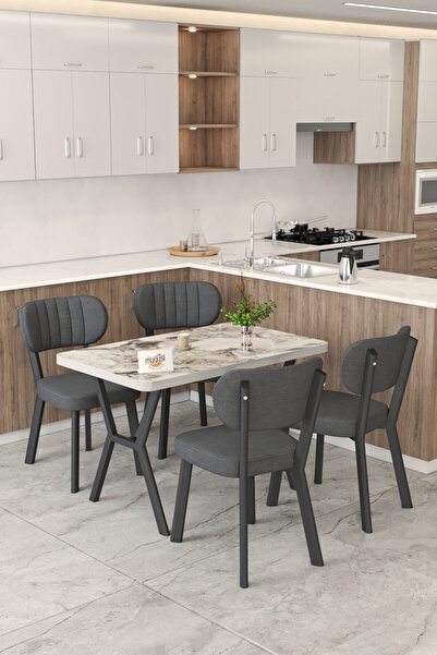 Mygusi Gnr 70x110cm Sabit Efes Mutfak Masası Takımı, Yemek Masası, 4 Modern A...