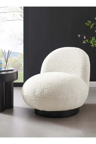 soufa dibaj In Zone Boucle Swivel Relaxation Chair with Comfortable Padding || White