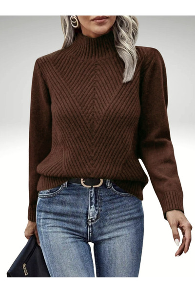 Gülçin Coşkun Tricotaj de bază pentru femei, cu model, cu gât înalt