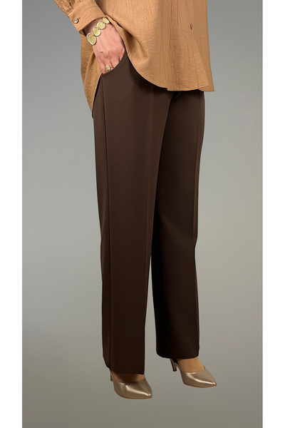 Taşpınar Butik Women's Elastic Waist Large Size Lycra Piping Detailed Pipe Leg Trousers