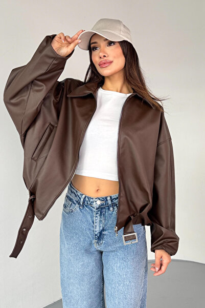 çerme Нов сезон Оверсайз P&B Дамско оверсайз бомбър кожено яке