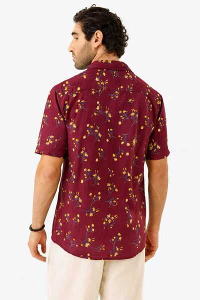 STITCH by MH Maroon Floral Print Cotton Casual Shirt for Men's