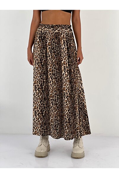 Miss Poem Women's Leopard Print Beige Skirt