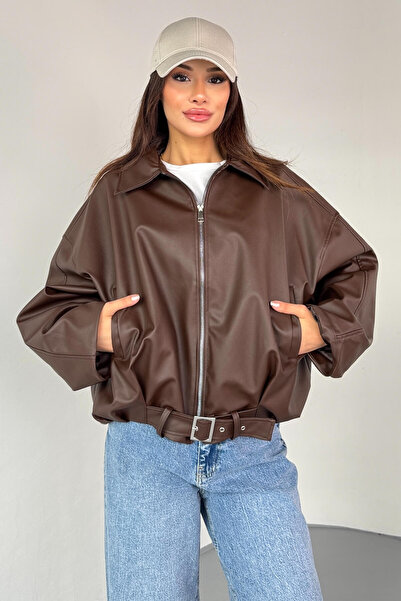 çerme New Season Oversize P&B Women's Oversize Bomber Leather Jacket