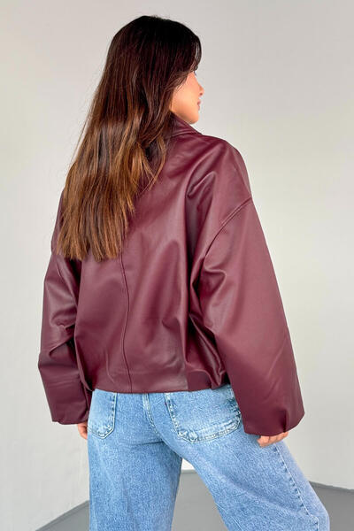 çerme New Season Oversize P&B Women's Oversize Bomber Leather Jacket