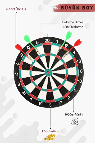kutuTR 17 İnç Çift Taraflı Dart Tahtası Seti 6 Çelik Oklu Dart Hedef Tahtası Oyunu Takımı Dart Seti