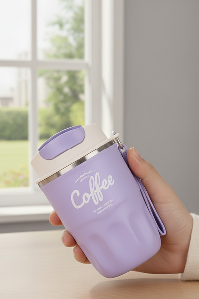 Giftino 316 Paslanmaz Çelik Lila 360 ml Sızdırmaz Kapak Termos Bardak Mug Araç Kupa