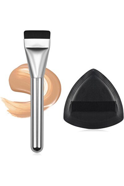 MAQYA KOZMETİK Fondöten Fırçası & 2 ADET Makyaj Puff Seti Siyah – Profesyonel Kusursuz Ten Makyajı İçin 3’li Set