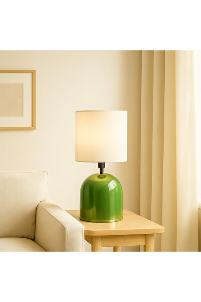 HOMELL Nil Yeşili Modern Metal Abajur – Modern Dekoratif Başucu ve Masa Lambası