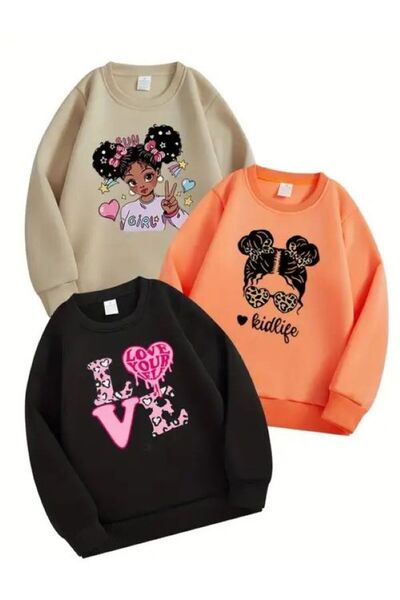 Kids 3'lü Renkli Yeni Rahat Sweatshirt