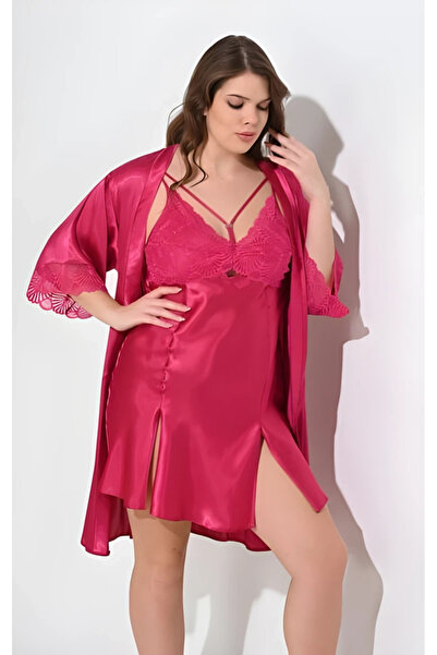Bleu Petite Plus Size Satin Women's Dressing Gown Nightgown Set