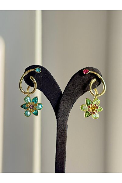 YOUES JEWELRY Çelik Renkli Taşlı Idyllia Damla Gold Küpe