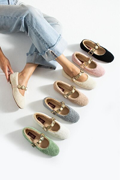 SWORD Winter Woolen Casual Ballerinas |   Shoes with Pearl and Seal Accessories |   Home Office Outdoor Women's Ballet Flats