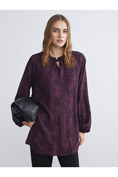 LC Waikiki Бургундска блуза с копчета и яка с мотиви