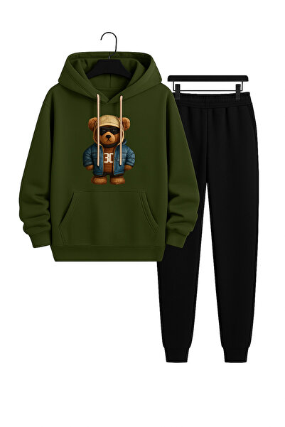 CLASSY.MODA Unisex 2-Piece Tracksuit Set | Teddy Bear Printed Hoodie and Bottoms Top Comfortable Casual Modern Style