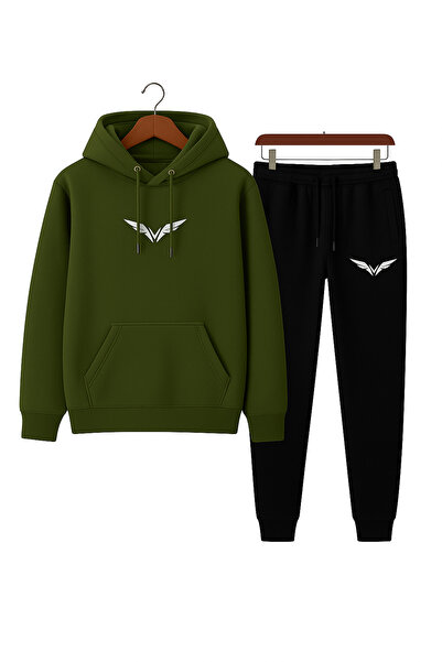 CLASSY.MODA Unisex 2-Piece Tracksuit Set | Minimal Embroidery Detailed Hooded Sweatshirt and Bottom Top Comfortable Casual Style