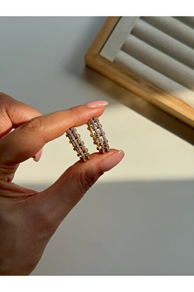 YOUES JEWELRY 316l Çelik 14 K Renk MİX Lüx Çift Renk Gold Silver VIP Seri Premium Kadın Küpe