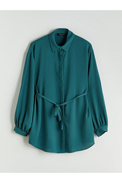 LC Waikiki Yeşil Dokulu Oversize Kadın Gömlek Tunik