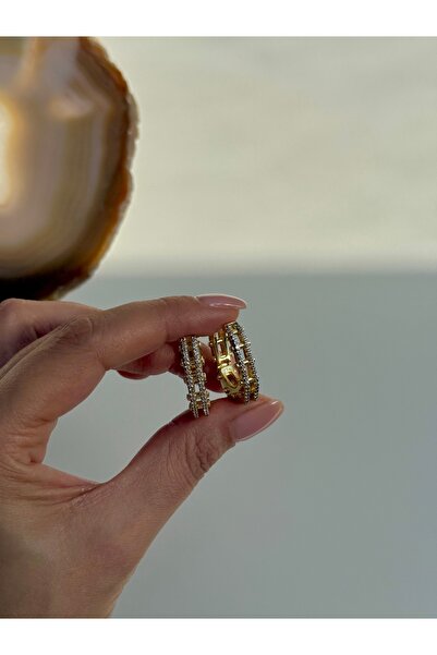 YOUES JEWELRY 316l Çelik 14 K Renk MİX Lüx Çift Renk Gold Silver VIP Seri Premium Kadın Küpe