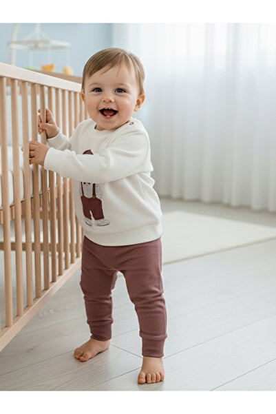 Lindakids Sevimli Ayıcık Desenli Omuzdan Çıtçıtlı Mevsimlik % 100 Organik Pam...