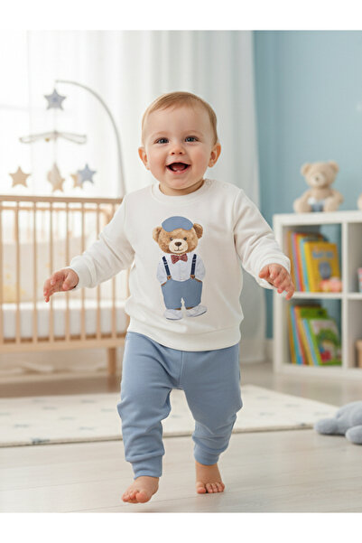 Lindakids Sevimli Ayıcık Desenli Omuzdan Çıtçıtlı Mevsimlik % 100 Organik Pam...