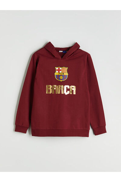 LC Waikiki LCW ECO Bordo Kapüşonlu Barcelona Baskılı Erkek Çocuk Eşofman Takımı
