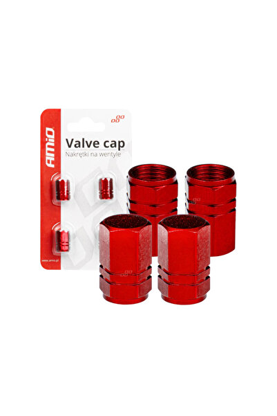 AMIO Set of 4 aluminum car valve caps, red