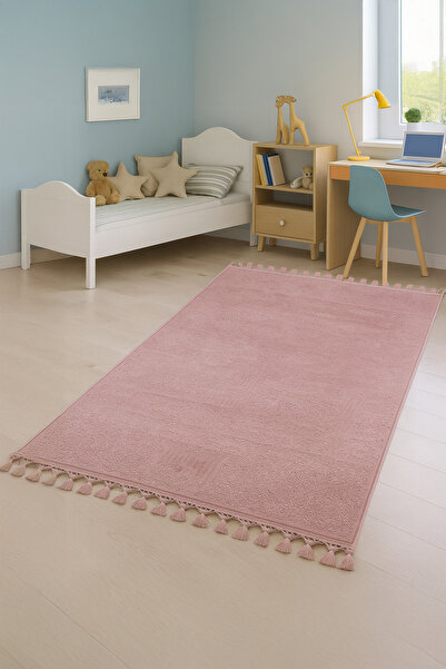 Bestekar Lunessa Pudra Ponpon Saçaklı Kaymaz Tabanlı Modern Yumuşak Yıkanabil...