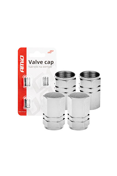 AMIO Set of 4 aluminum car valve caps, silver