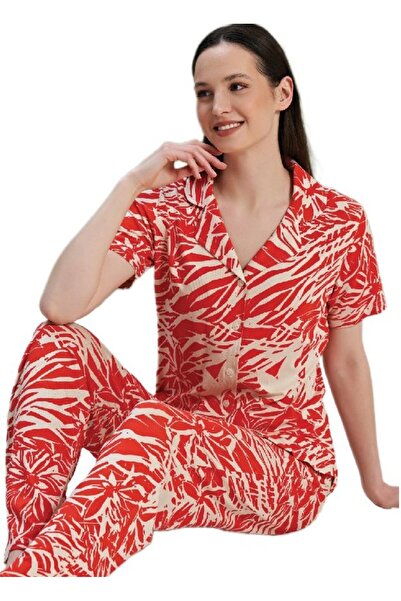 bipamuk طقم بيجامة نسائية موديل فيونا بأكمام قصيرة وأزرار أمامية S/XL