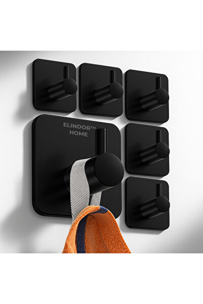 Elindor Set de 6 cârlige autoadezive Elindor®, oțel inoxidabil negru, pentru ...