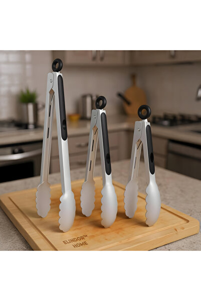 Elindor Set de 3 clești de bucătărie Elindor®, mâner ergonomic din silicon, a...