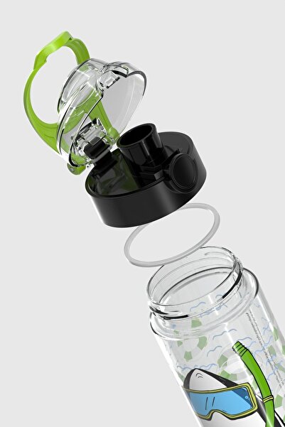 Renga Saga Shark Patterned 500 ml Tritan Children's Water Bottle 912014 Black-Green